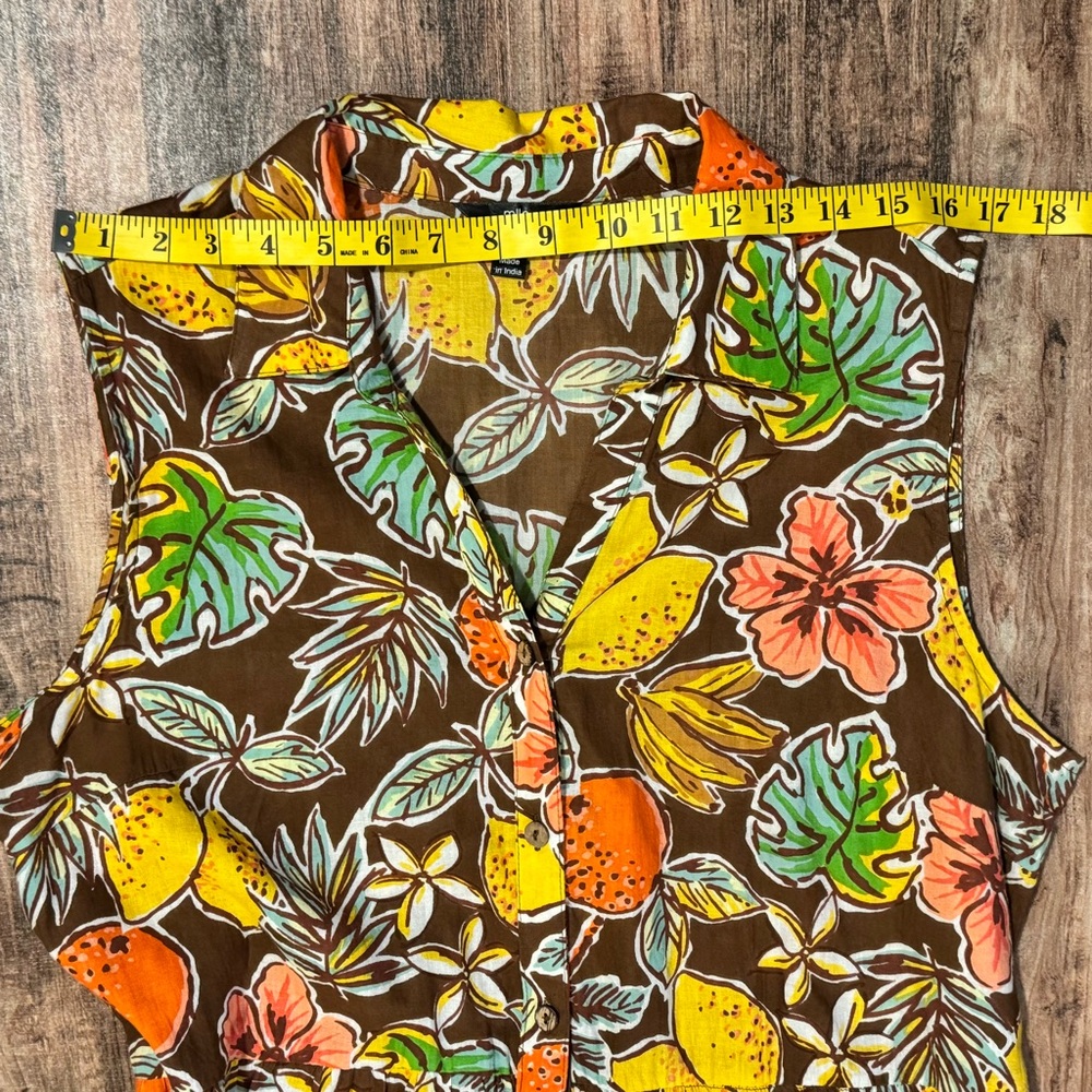 Sleeveless Brown Tropical Print Midi Dress - Multicolor - Picture 4 of 9